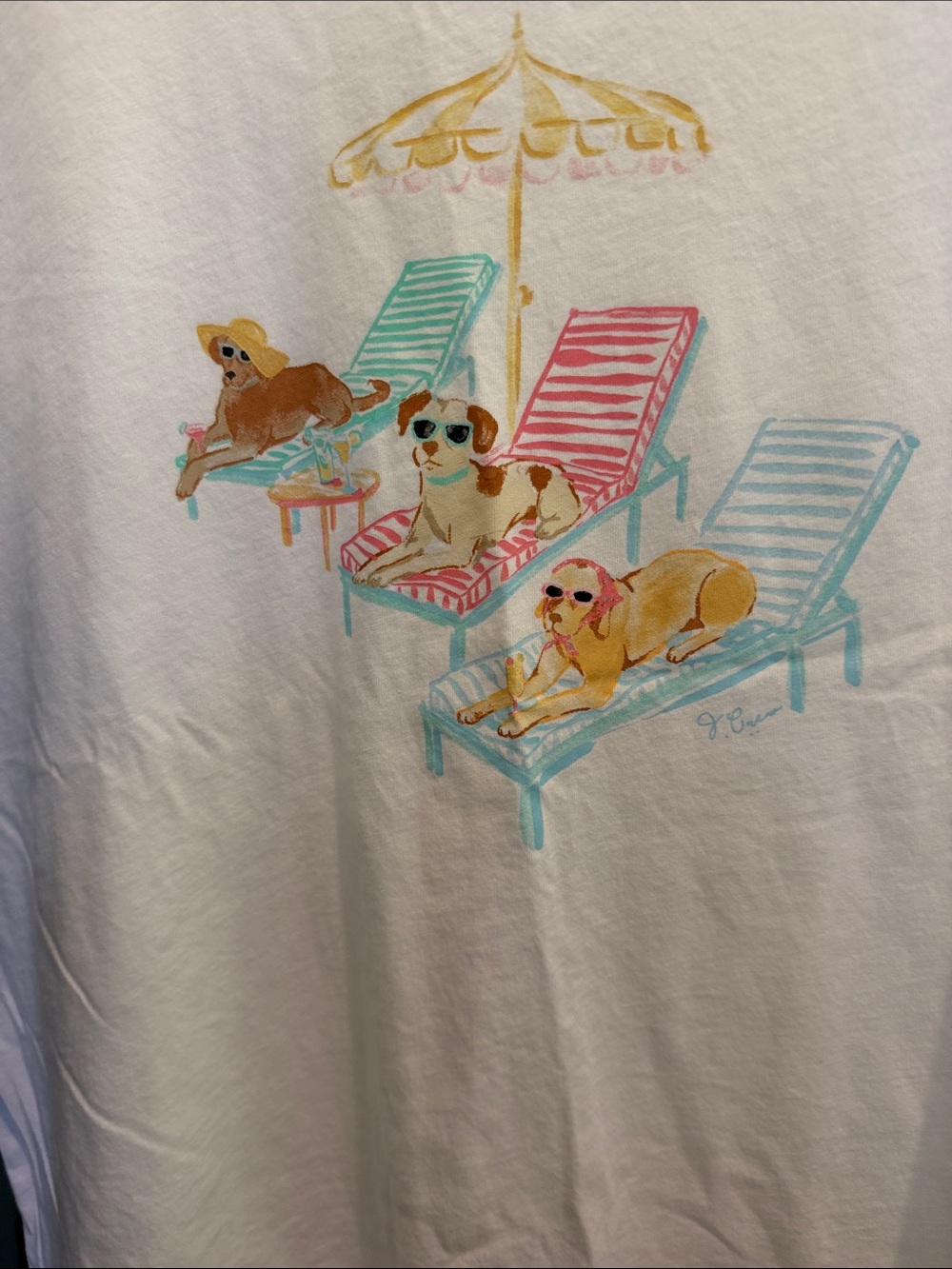 J. Crew White Tee with Colorful Dog Lounge Graphic